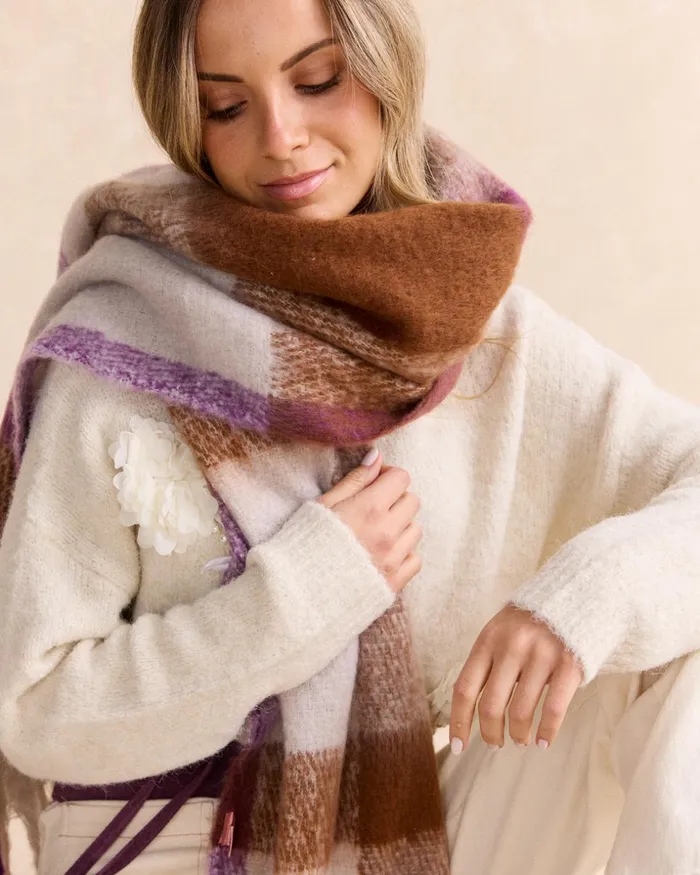 Polin Et Moi Garda Fringe Scarf Purple Women Hats And Scarves Polin Et Moi Garda Fringe Scarf Purple Women Hats And Scarves