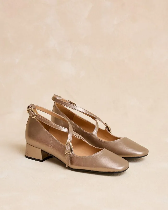 Polin Et Moi Mary Jane Tremina Crossing Gold Women Flats