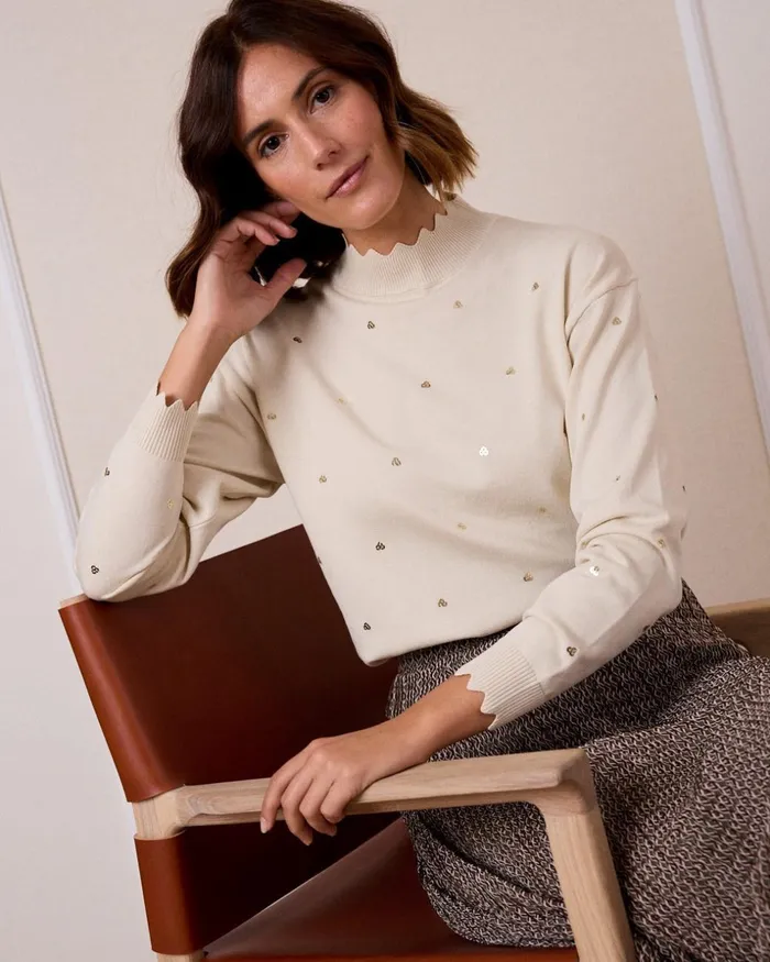 Polin Et Moi Sweater Fine Sequins Beige Women Cardigans And Sweaters