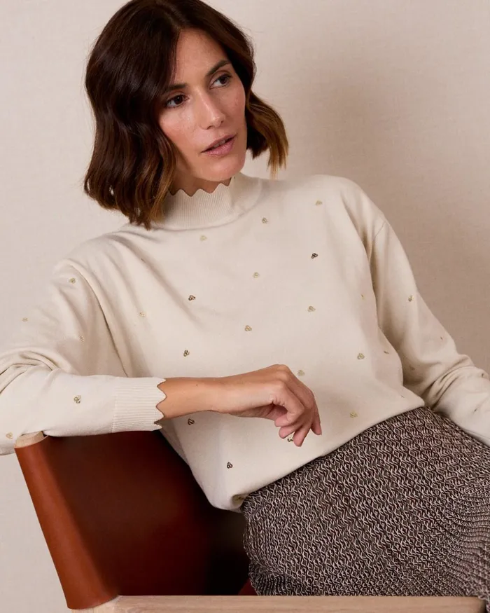 Polin Et Moi Sweater Fine Sequins Beige Women Cardigans And Sweaters Polin Et Moi Sweater Fine Sequins Beige Women Cardigans And Sweaters