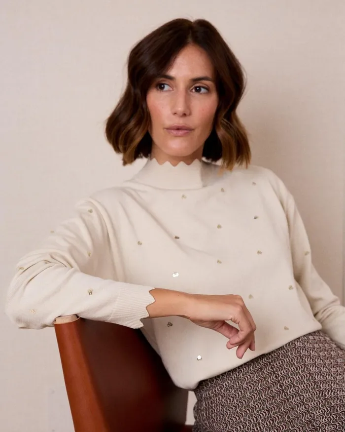 Polin Et Moi Sweater Fine Sequins Beige Women Cardigans And Sweaters Polin Et Moi Sweater Fine Sequins Beige Women Cardigans And Sweaters
