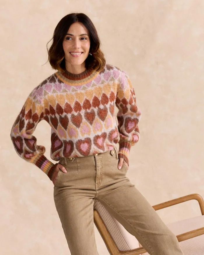 Polin Et Moi Sweater Print Cora Camel Women Cardigans And Sweaters