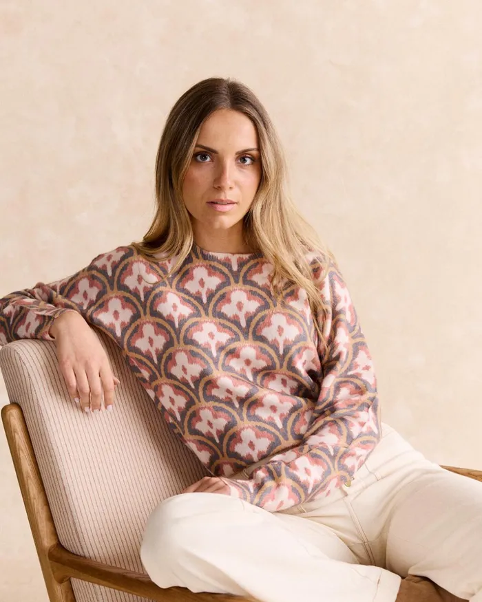 Polin Et Moi Sweater Print Fine Camel Women Cardigans And Sweaters