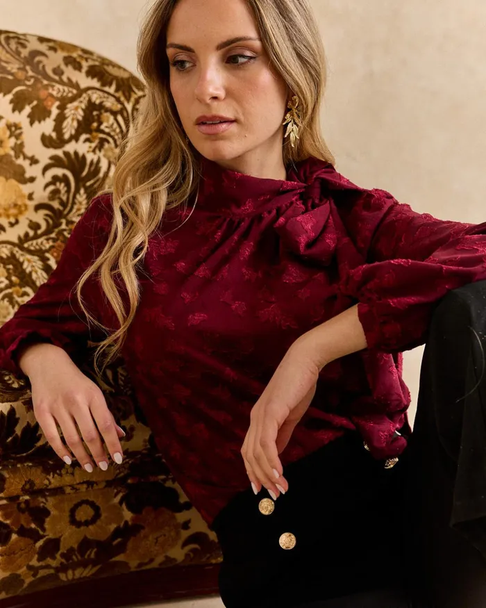 Polin Et Moi Trini Bow Blouse Bordeaux Women Blouses And Shirts Polin Et Moi Trini Bow Blouse Bordeaux Women Blouses And Shirts