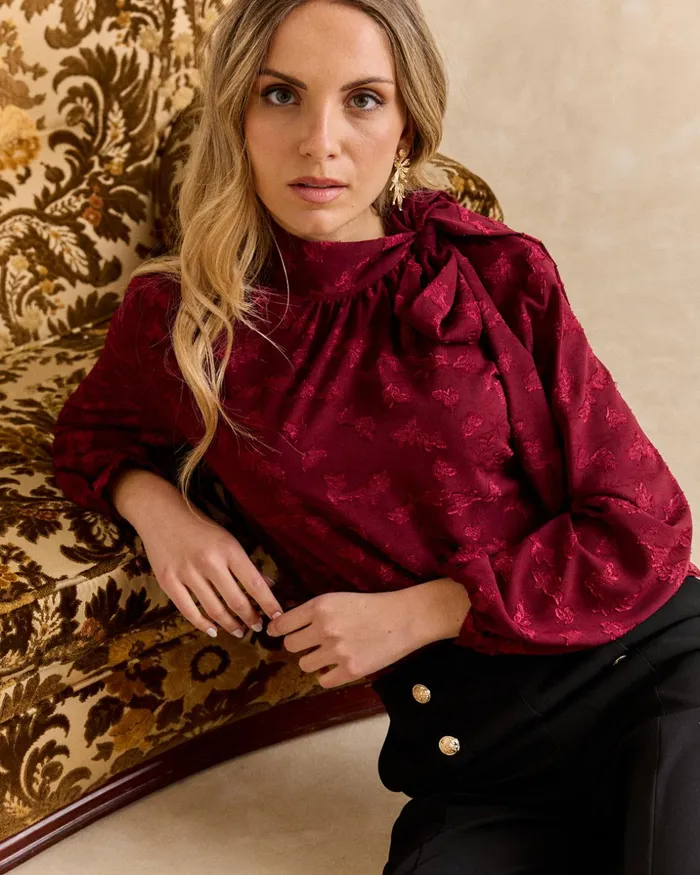 Polin Et Moi Trini Bow Blouse Bordeaux Women Blouses And Shirts Polin Et Moi Trini Bow Blouse Bordeaux Women Blouses And Shirts