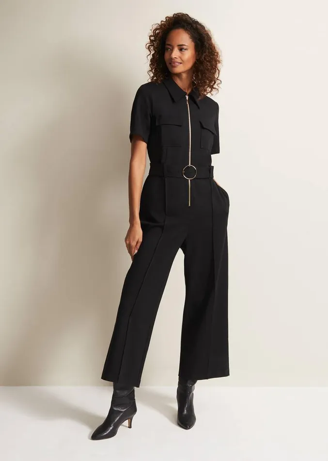 Polly Black Zip Jumpsuit Black Women Phase Eight Dresses