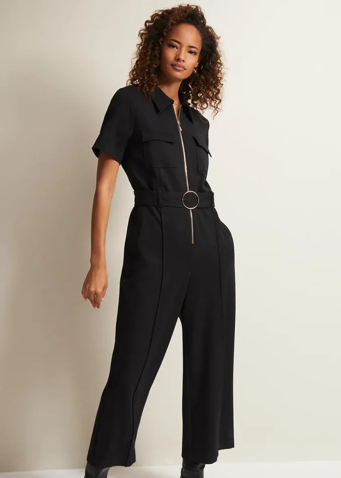Polly Black Zip Jumpsuit Black Women Phase Eight Dresses
