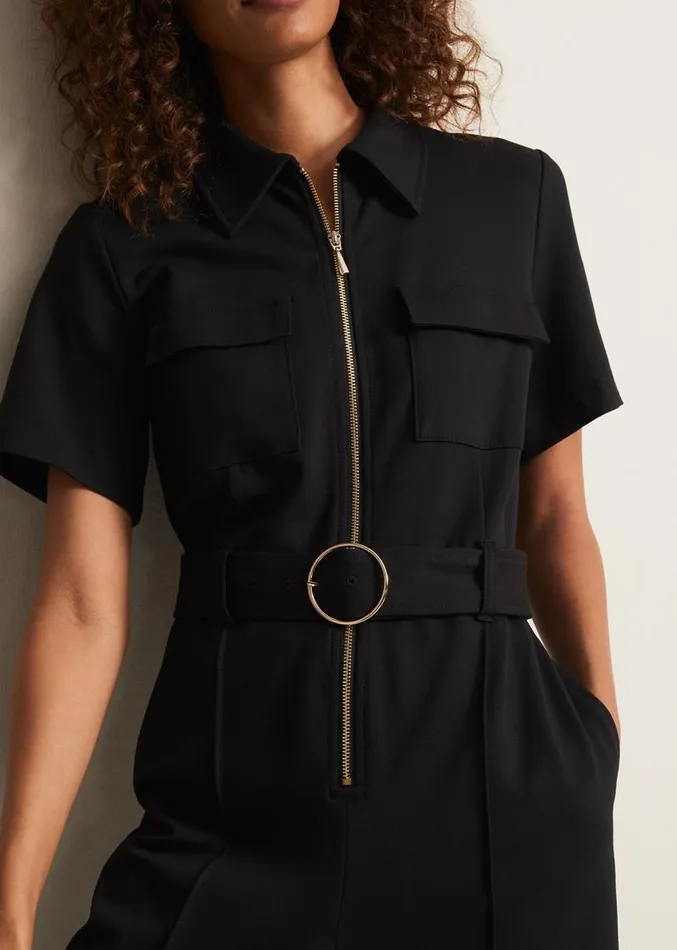 Polly Black Zip Jumpsuit Black Women Phase Eight Dresses