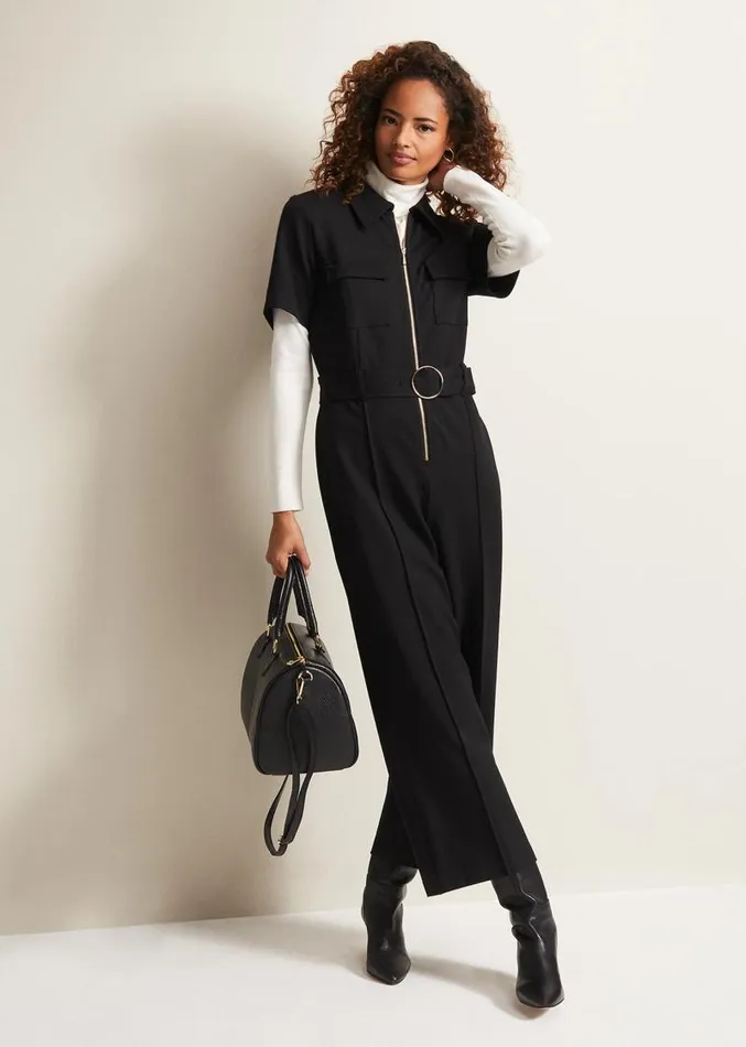 Polly Black Zip Jumpsuit Black Women Phase Eight Dresses