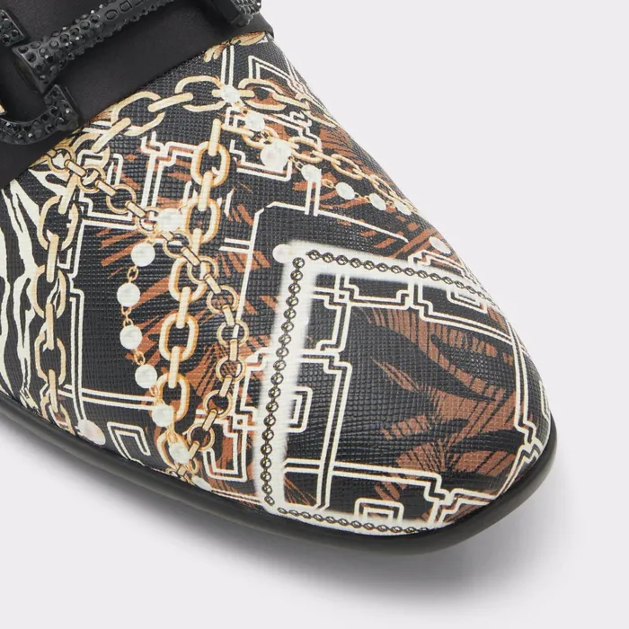 Popluxe Black Leather Print Men ALDO Loafers and SlipOns
