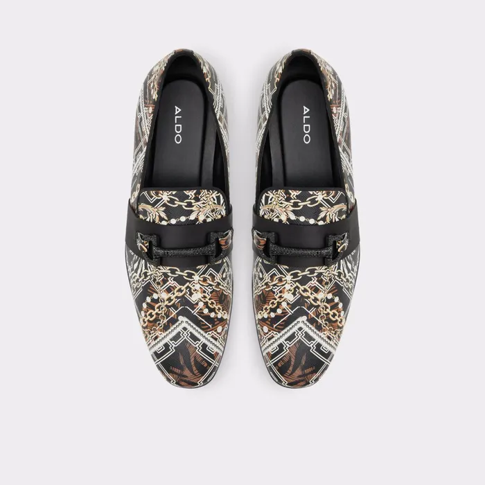 Popluxe Black Leather Print Men ALDO Loafers and SlipOns