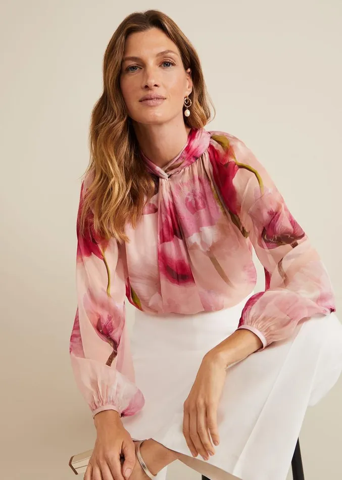 Poppy Silk Blouse Pale Pink Women Phase Eight Shirts and Blouses