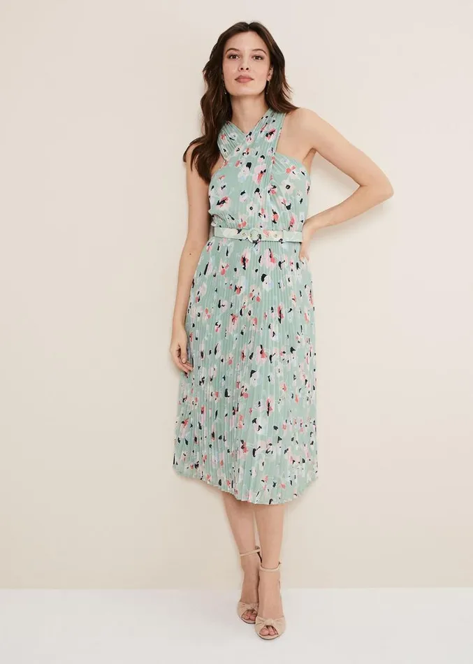 Portia Print Pleated Dress Peppermintmulti Women Phase Eight Dresses