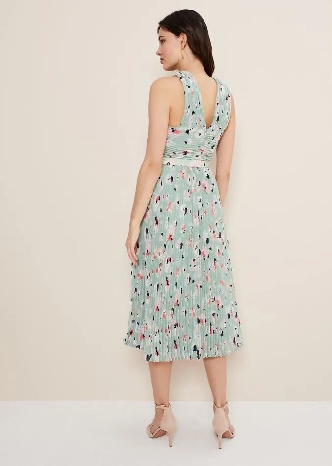 Portia Print Pleated Dress Peppermintmulti Women Phase Eight Dresses