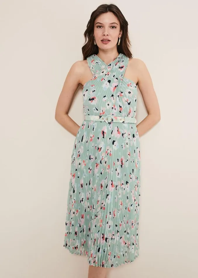 Portia Print Pleated Dress Peppermintmulti Women Phase Eight Dresses