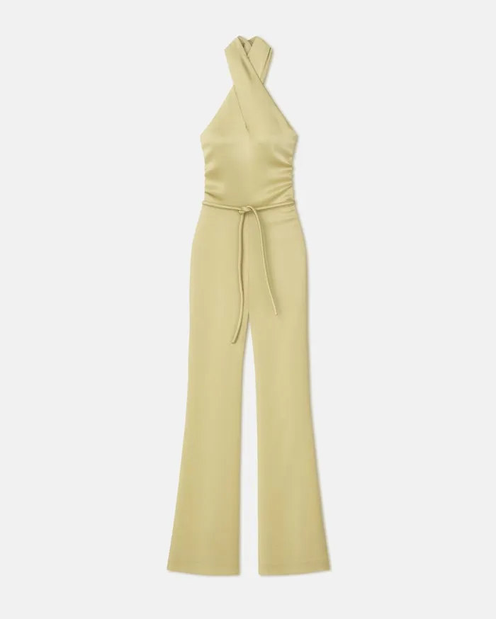 Rabia Slip Satin Jumpsuit Lime Yellow Women Nanushka Dresses