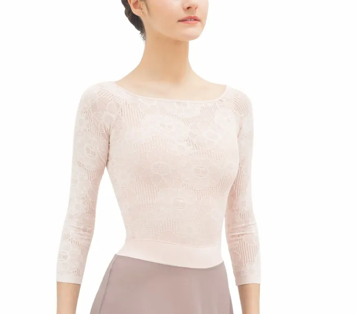 Repetto Womens Tops Long Sleeves Top In Rosette Lace Petal Pink