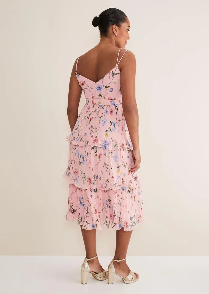 River Floral Tiered Midi Dress Pinkmulti Women Phase Eight Dresses