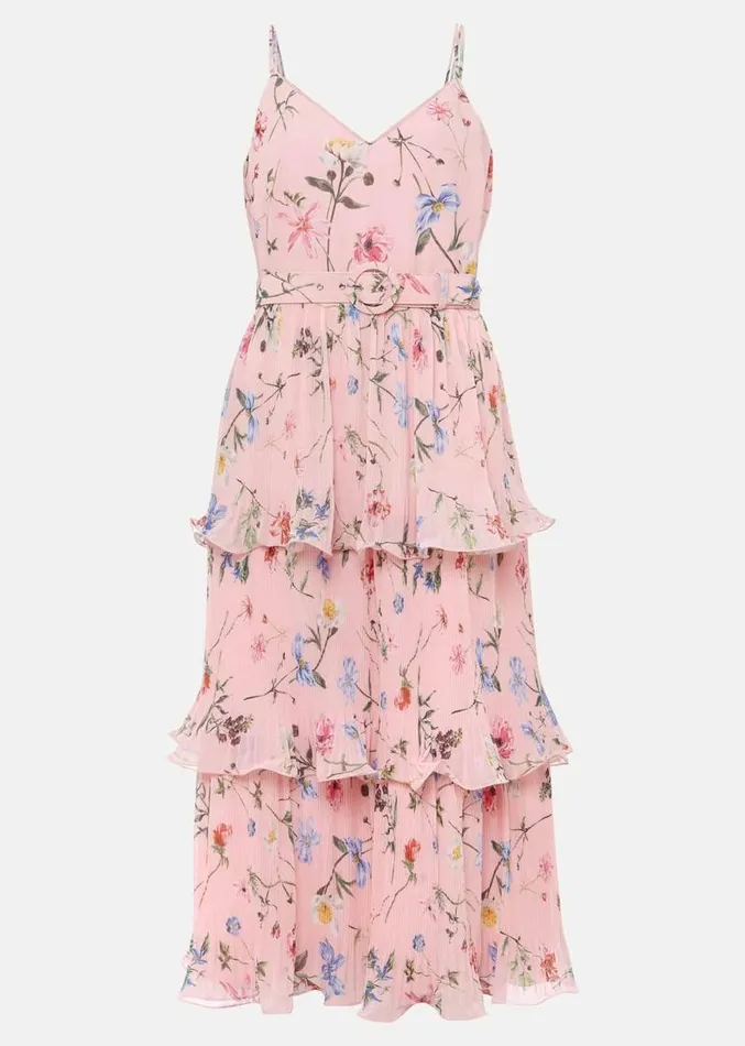 River Floral Tiered Midi Dress Pinkmulti Women Phase Eight Dresses