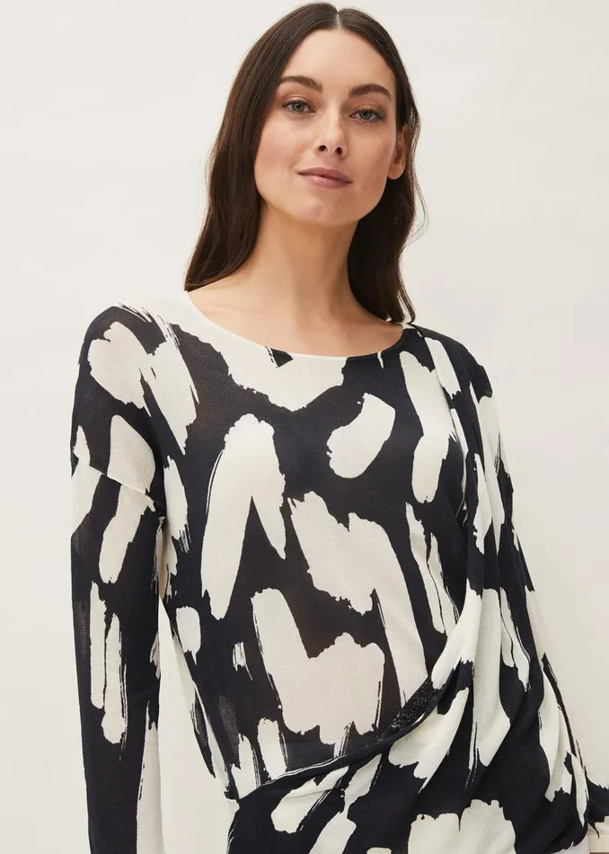 Robyn Smudge Print Jumper Carbonwhite Women Phase Eight Knitwear