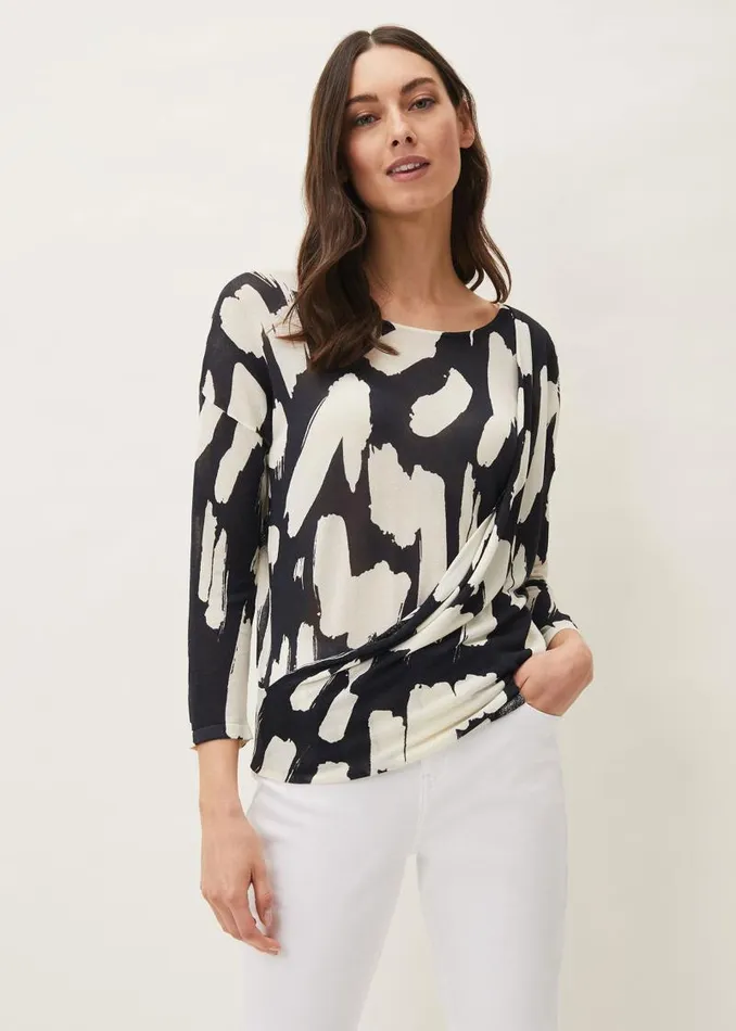 Robyn Smudge Print Jumper Carbonwhite Women Phase Eight Knitwear