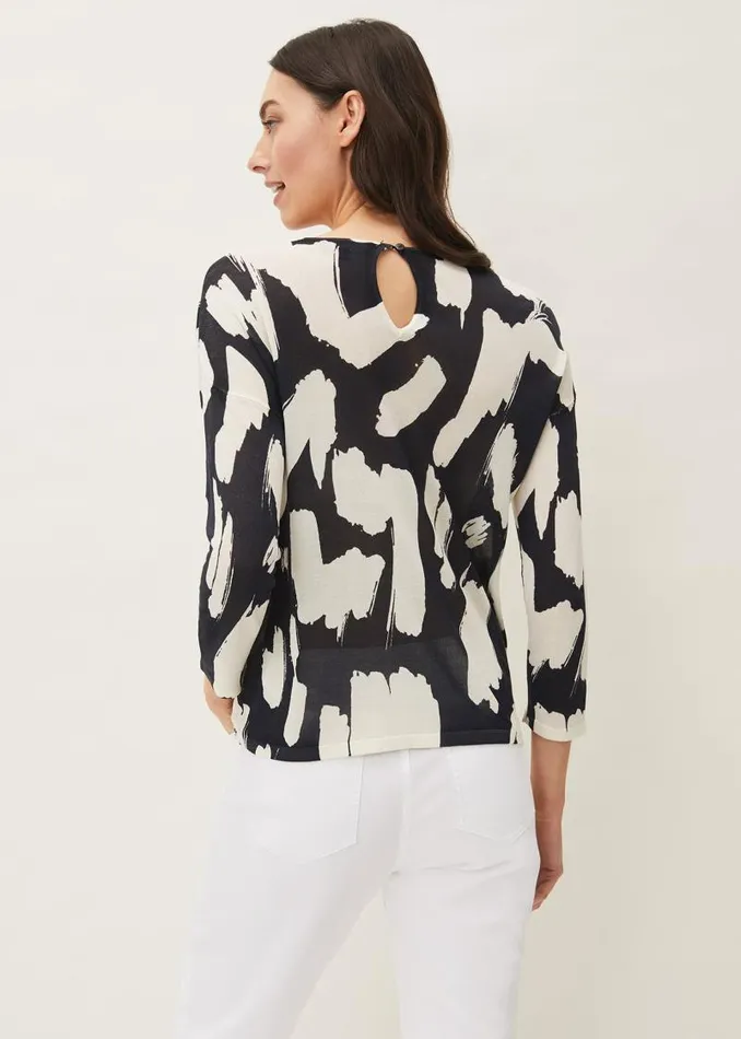 Robyn Smudge Print Jumper Carbonwhite Women Phase Eight Knitwear