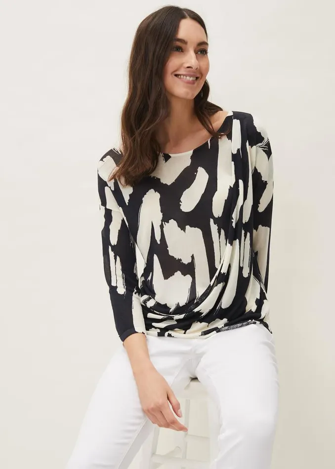 Robyn Smudge Print Jumper Carbonwhite Women Phase Eight Knitwear