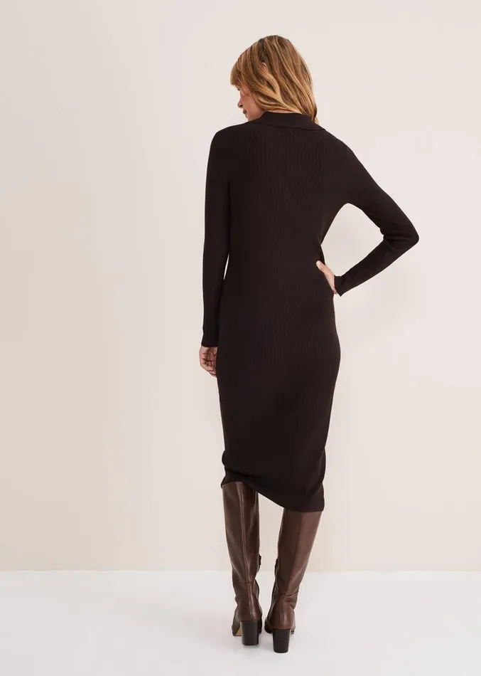 Rosa Ribbed Button Through Dress Chocolate Women Phase Eight Dresses