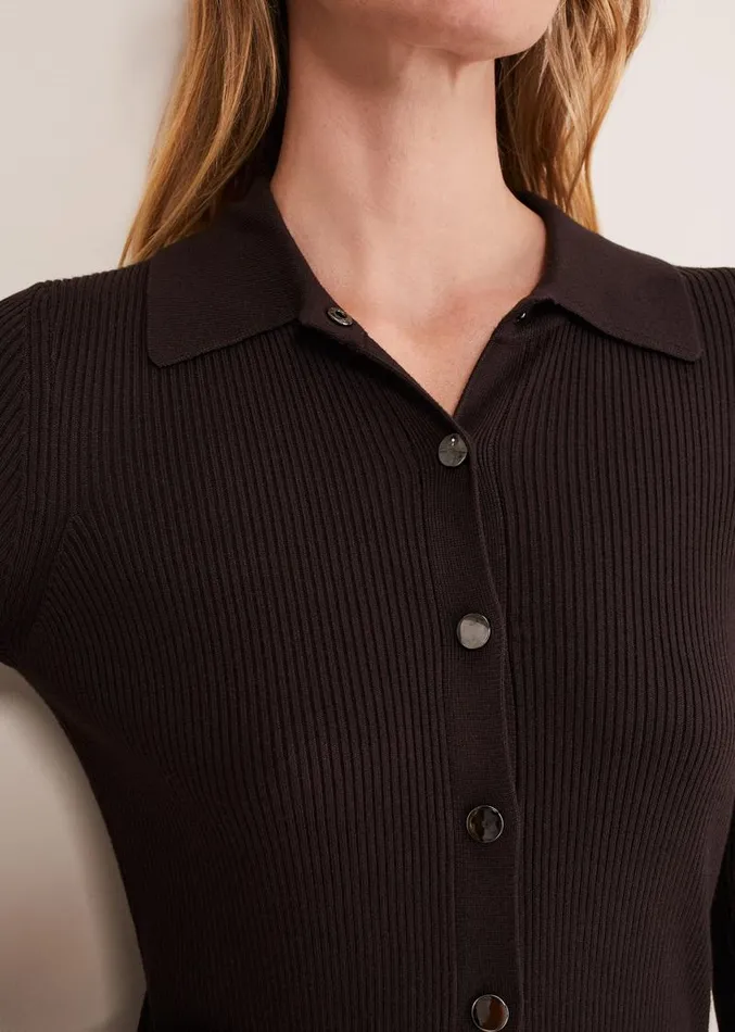 Rosa Ribbed Button Through Dress Chocolate Women Phase Eight Dresses