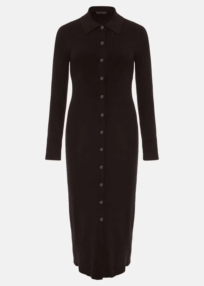 Rosa Ribbed Button Through Dress Chocolate Women Phase Eight Dresses
