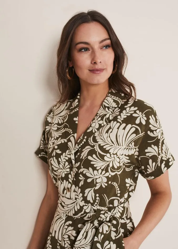 Rosalia Printed Playsuit Khaki Women Phase Eight Dresses