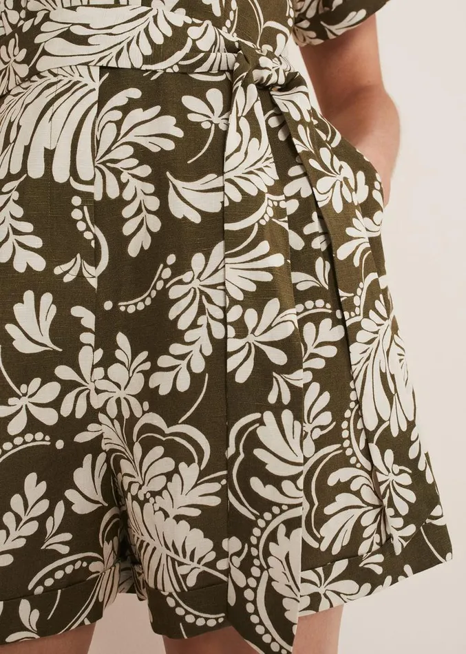 Rosalia Printed Playsuit Khaki Women Phase Eight Dresses