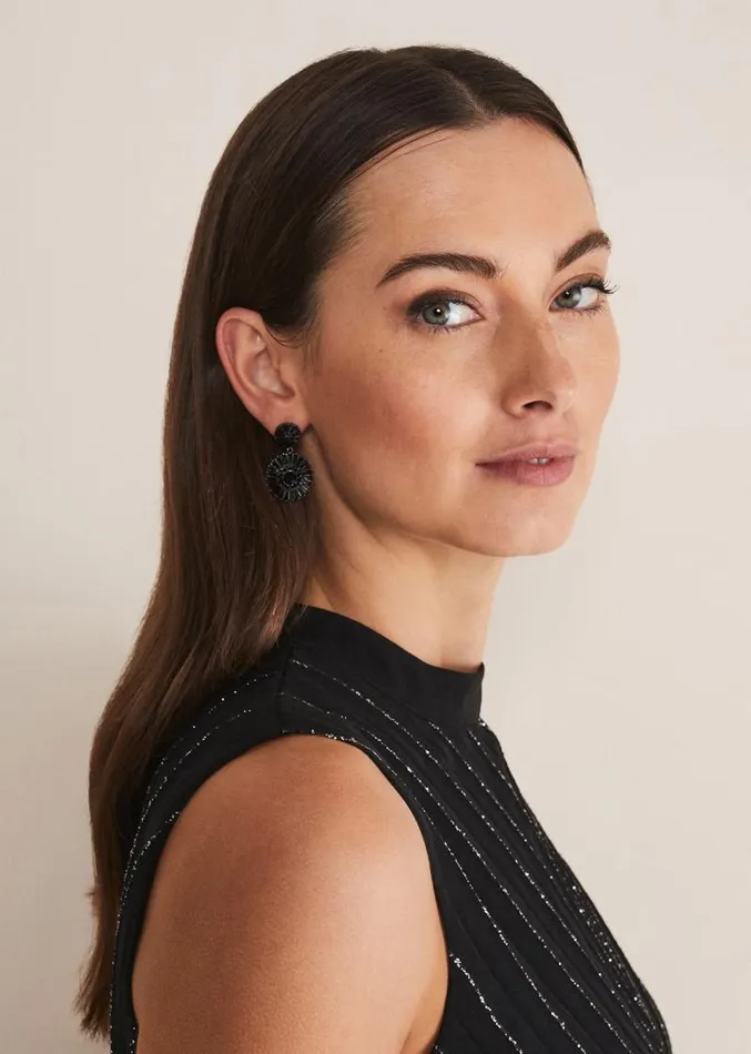 Round Stone Drop Earring Black Women Phase Eight Jewellery