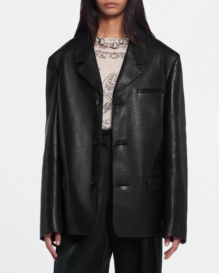 Rox Regenerated Leather Blazer Black Women Nanushka Jackets and Blazers