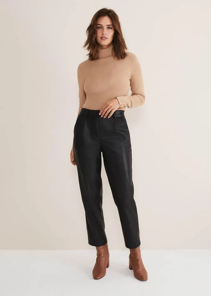Rya Pleather Straight Leg Trouser Black Women Phase Eight Trousers
