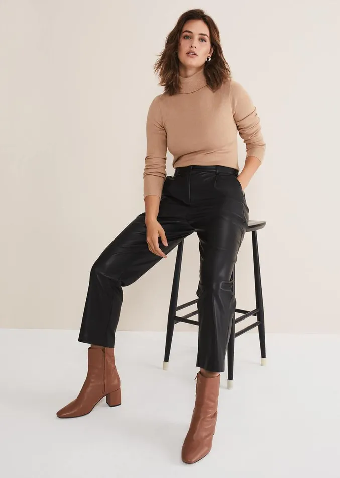 Rya Pleather Straight Leg Trouser Black Women Phase Eight Trousers