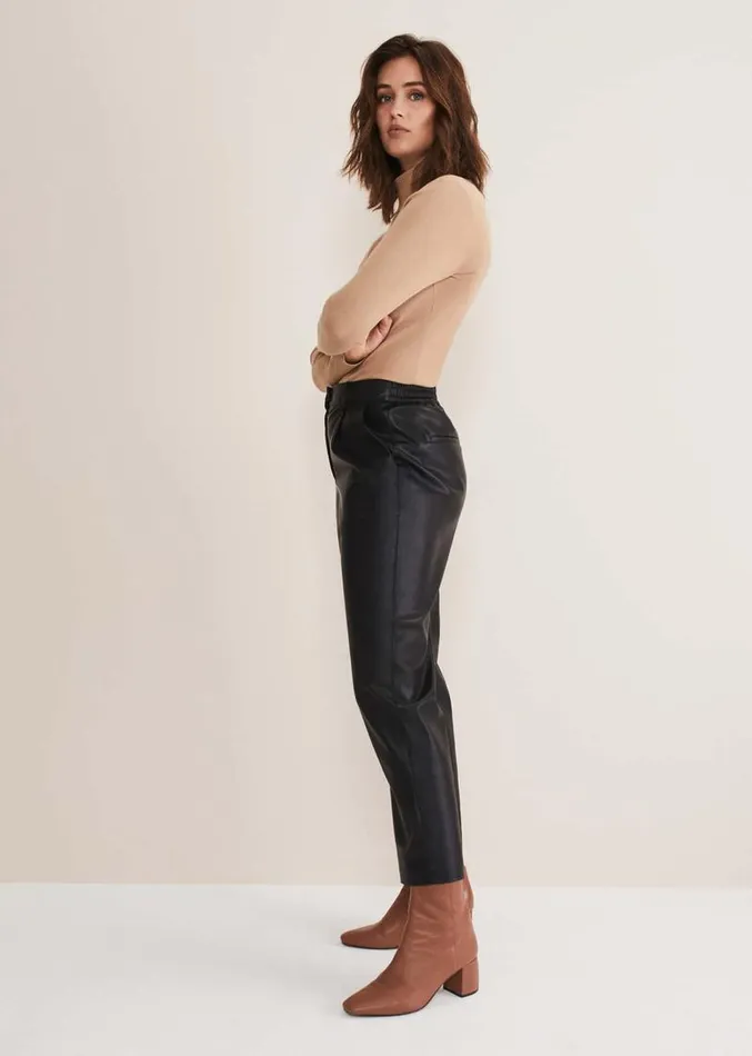 Rya Pleather Straight Leg Trouser Black Women Phase Eight Trousers