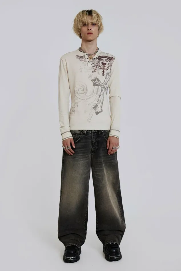 Sanctified Waffle Henley White Men Jaded London TShirts