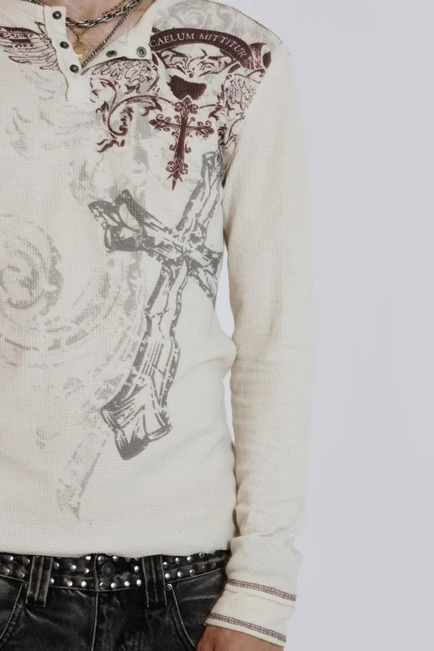 Sanctified Waffle Henley White Men Jaded London TShirts Sanctified Waffle Henley White Men Jaded London TShirts