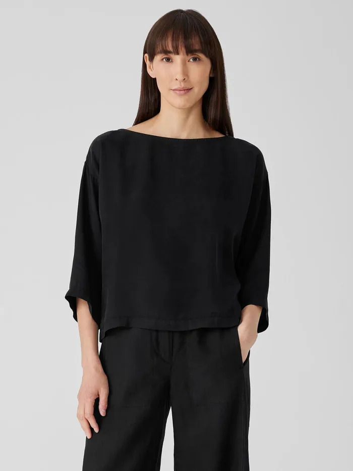 Sandwashed TwillBoxTop Black Women Eileen Fisher Tops and Tees