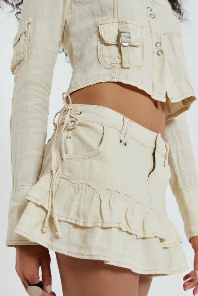 Santal Linen Cargo Mini Skirt Ecru Women Jaded London Skirts