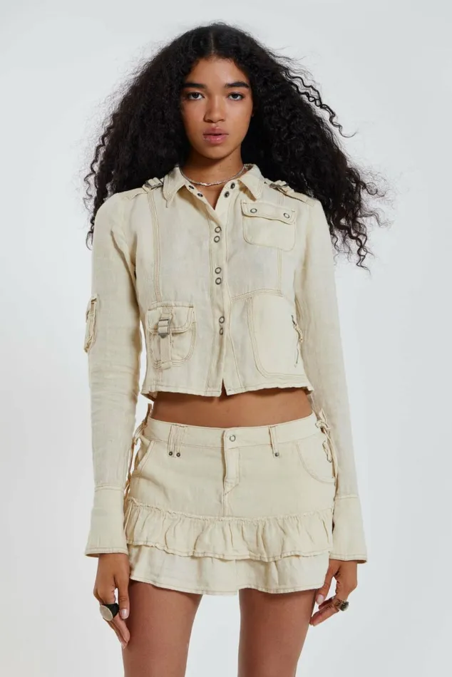 Santal Linen Cargo Mini Skirt Ecru Women Jaded London Skirts