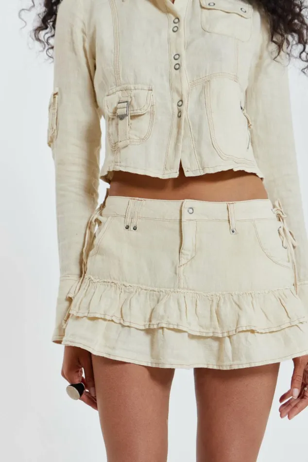 Santal Linen Cargo Mini Skirt Ecru Women Jaded London Skirts
