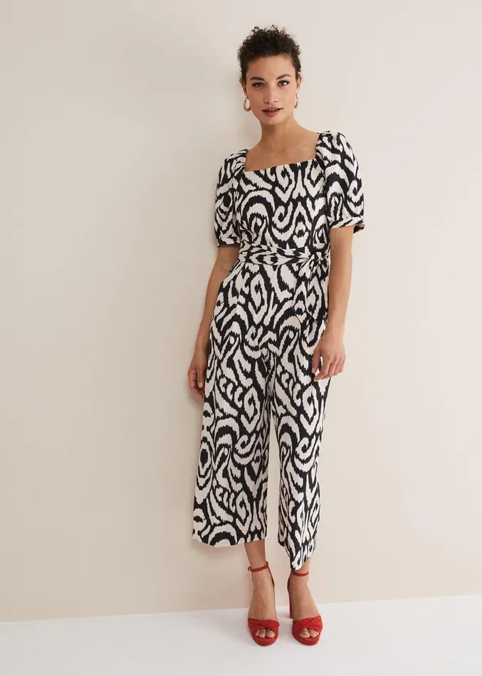 Sara Ikat Wide Leg Jumpsuit Blackcream Women Phase Eight Dresses