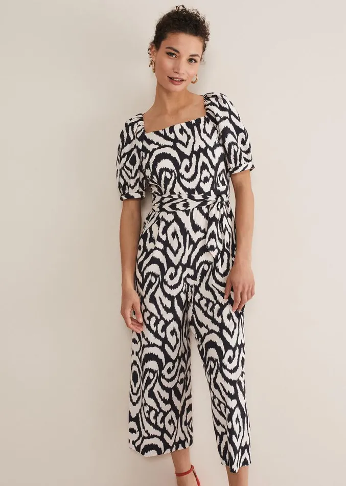 Sara Ikat Wide Leg Jumpsuit Blackcream Women Phase Eight Dresses