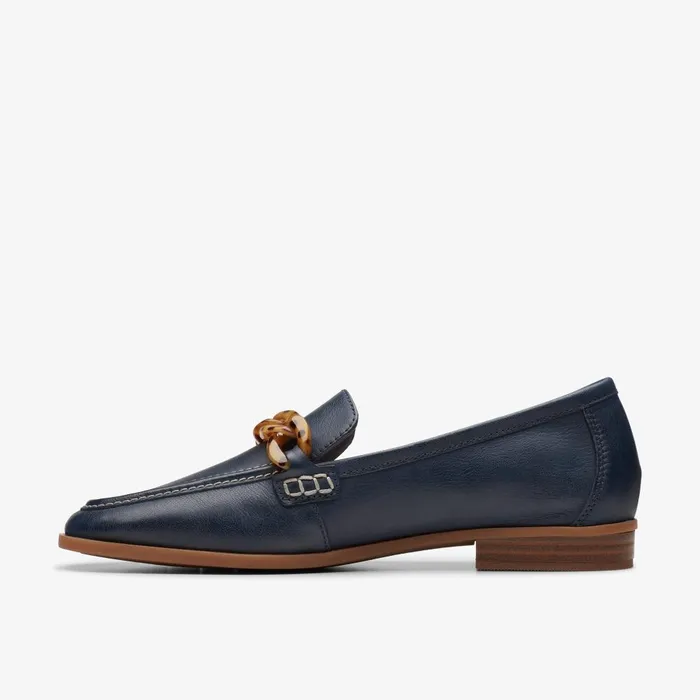 Sarafyna Iris Navy Leather Women Clarks SlipOns