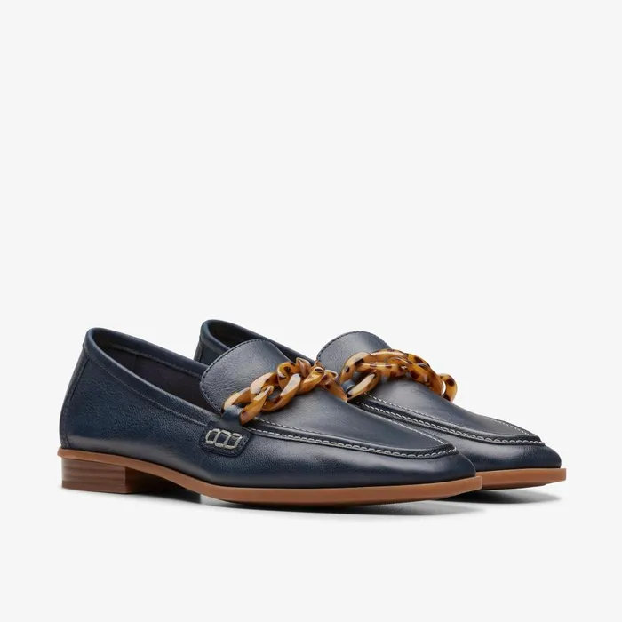 Sarafyna Iris Navy Leather Women Clarks SlipOns