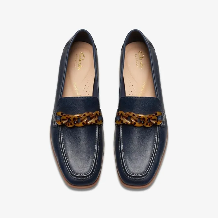 Sarafyna Iris Navy Leather Women Clarks SlipOns