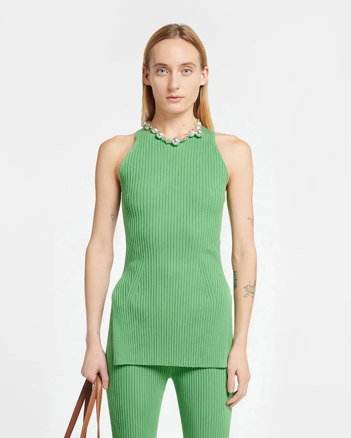 Savea RibbedKnit Halterneck Top Green Women Nanushka Knitwear