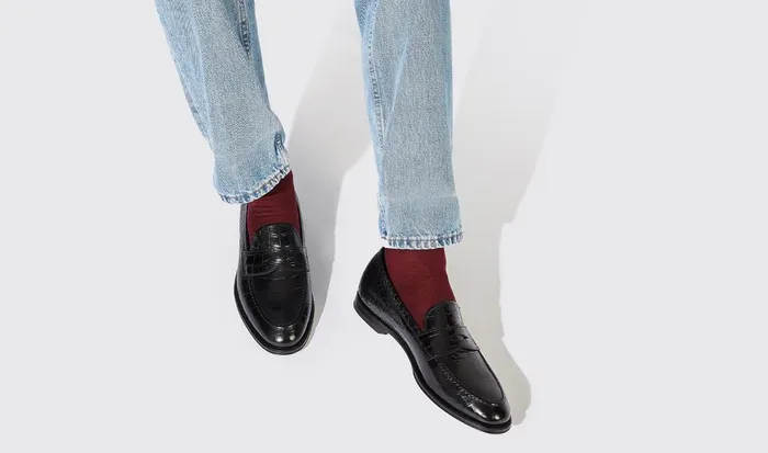 Scarosso Loafers Men Stefano Nero Cocco Black 8211 Crocoprinted Calf